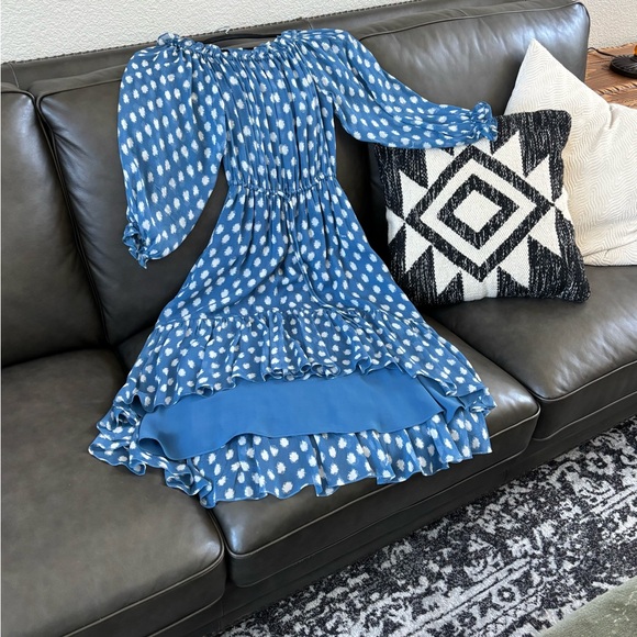 Diane Von Furstenberg Blue Camila Silk Chiffon High Low Dress - Picture 2 of 10